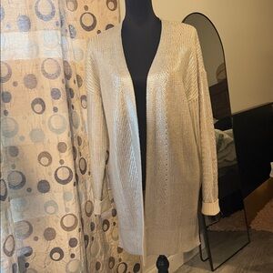 Open-Front Metallic Gold Women's Sweater Cardigan